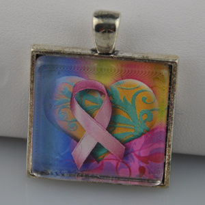 Pink Breast Cancer Glass Cabochon Pendant Neckace